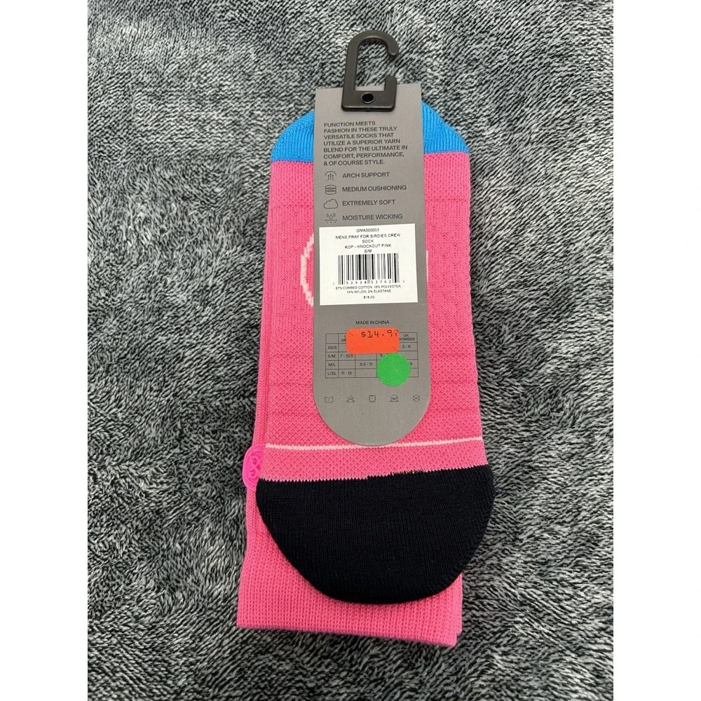 G/Fore Mens Size S/M Pink Pray For Birdies Crew Socks